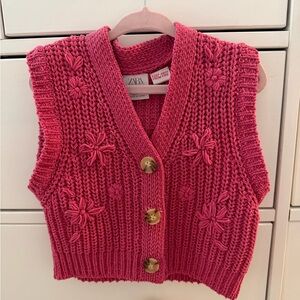 Zara Fuchsia Knit Vest with Button Detail